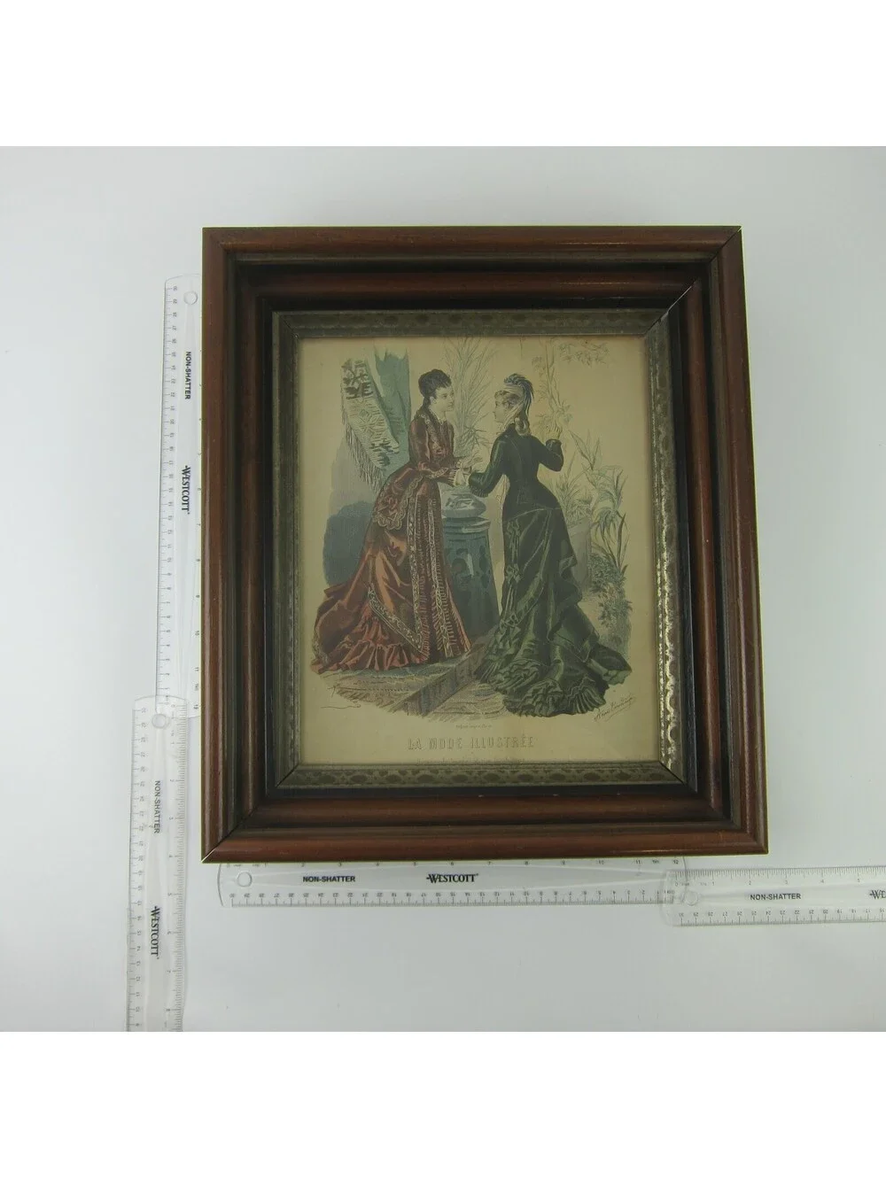 Antique Victorian Deep Picture Frame Wood Gilt La Mode Paris Print in Glass 16